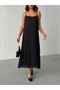 Pleated Black Midi Length Chiffon Casual Dress - 2