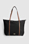 Lore Front Pocket Detailed Tote Model Satin Large Size Handbag and Shoulder Bag Black - 5