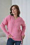 Women's V-Neck Beard Textured Fleece-Lined Oversized Knitwear Sweater 8695