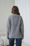 Women's V-Neck Beard Textured Fleece-Lined Oversized Knitwear Sweater 8695 - 6