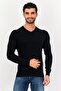 Men V Neck Long Sleeves Plain Sweaters, Black