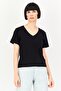 Women V-Neck Short Sleeve Solid T-Shirt, Black