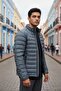 Men's Dark Anthracite Lightweight Puffer Jacket – Water Repellent, Heat Insulating, S Slim Fit Casual Model