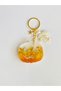 Yellow-Orange Colored Transparent Silvery Leaf-Detail Keychain with Pumpkin Figure - 5