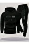 طقم سويت شيرت وبنطلون رياضي من Balance مطبوع قصة فضفاضة Winter 3 Thread Black K بغطاء رأس