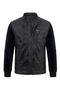 معطف جلدي رجالي أسود بأكمام محبوكة من الفولاذ وسحاب على الصدر - 2
