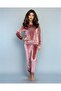 Imported French Velvet Elastic Cuff Long Sleeve Embroidered Women's Pajama Set - 2