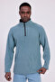 Men's Blue Fit Mock Neck Half Zip Sweatshirt Fleece - 2