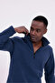 Men's Navy Blue Fit Mock Neck Half Zipper Sweatshirt Fleece - 7