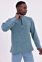 Men's Blue Fit Mock Neck Half Zip Sweatshirt Fleece - 5