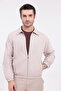 Men's Beige Gabardine Fabric Zippered Oversized Transitional Jacket - 2