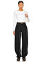 Women's White Crew Neck Long Sleeve Double Layer Sandy Fabric Crop Blouse - 4