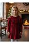 Girl's Off-The-Shoulder Layered Ruffle Red Velvet Dress - 3