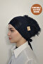 Ruffled Front Satin Navy Blue Inner Bonnet Cotton Combed Cotton Daily Women's Hijab Headscarf Turban