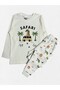 Boys' 100% Cotton White Minibus Crocodile Safari Patterned Long Sleeve Winter Pajama Set - 2