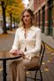 Women's Timeless Elegance Corded Fabric Polo Neck Long Sleeve Cuff Tie Detail Buttoned Knitwear Cardigan - 3