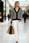 Women's V-Neck Buttoned Crop Cut Low Armhole Striped Patterned Soft Textured Knitwear Cardigan Casual - 4