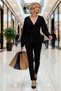 Women's Double-Breasted Tie Detail Corded Fabric Knitwear Blouse Casual and Suitable for Business Life Long Sleeve Top Clothing - 4