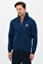 Embroidered Half Zip Indigo D Mock Neck Sweatshirt - 4