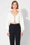 Women's Crop Knit Cardigan with Low Sleeves, V-Neck, Bow Detail, Create a Stylish and Comfortable Everyday Wear Style - 5