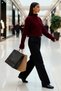 Women's Mock Neck Corded Fabric Woven Crop Oversized Knitwear Cardigan Low Sleeve Relaxed Fit Casual Chic - 4