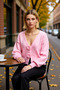 Women's Regular Fit V-Neck Balloon Sleeve Rose Detail Crop Knit Cardigan Offers Elegance with Its Soft Texture - 3