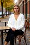 Women's Wide-Fit Tulle Paneled V-Neck Knitwear Cardigan Offers Everyday Elegance and Comfort Together Stylish - 3
