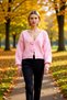 Women's Regular Fit V-Neck Balloon Sleeve Rose Detail Crop Knit Cardigan Offers Elegance with Its Soft Texture