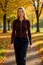 Women's Soft Textured Corded Fabric Crop Zippered Knitwear Cardigan Polo Neck Detailed Comfortable Casual Chic