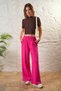 Women's Wide Leg Comfortable Pants with Front Pleats and Pockets - Fuchsia - 6
