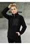 Black Women's Fleece Jacket with Front Piece Detail and 3 Pockets - 5