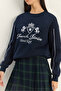 Women's Navy Blue Crew Neck Embroidered Three-Yarn Threaded Sweatshirt 60601049 - 4