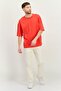 Red Basic 100% Cotton Crew Neck Oversized /Wide Cut Short Sleeve T-Shirt Tmnss22Ts0318 - 4