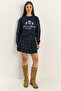Women's Navy Blue Crew Neck Embroidered Three-Yarn Threaded Sweatshirt 60601049 - 2