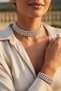 Silver Color Hologram Stone Detailed Necklace and Bracelet Set