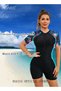 Women One Piece Swimsuit Color Block Surf Clothes Short Sleeve Swimwear Conservative Beachwear Bathi