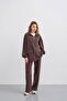 Brown Women's Waist Elastic Detailed Pocketed Zipper Closure Oversized Modal Bottom Top Set - 2