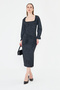 Women's Tie-Dye Pattern Square Neck Gathered Sleeves Single Slit Midi Dress - 6