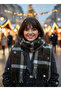 Striped Shoulder Wrap on Green Background Protects from Cold Domestic Production