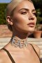 Silver Color Fan Written Stone Detailed Choker Necklace