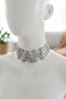 Silver Color Fan Written Stone Detailed Choker Necklace - 2