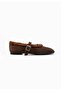 Acıkahve Suede Leather Women's Ballerinas with Fur Inside