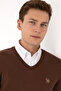 Men's Slim Fit V-Neck Brown Basic Sweater 50307778-Vr029 - 2