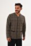 Men's Black Striped Front Buttoned Brown Pajama Set 8027 - 2