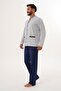 Men's Flat Front Buttoned Gray Pajama Set 8002 - 7