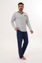 Men's plain v-neck gray pajama set 8001 - 3