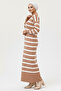 Striped Knitwear Dress with Button Detail on the Collar 11031-1 Mink - 3