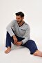 Men's plain v-neck gray pajama set 8001 - 6