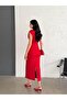 Red Shoulder Detail Midi Dress - 7
