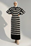 Striped Knit Dress with Button Detail at the Collar 11031-1 Black